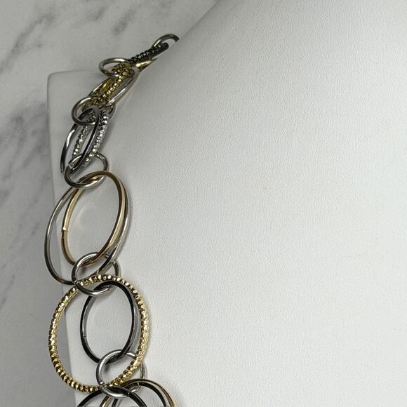 Jennifer Lopez Chunky Silver Gold Circle Chain Link Statement Necklace ✨ - Picture 8 of 13